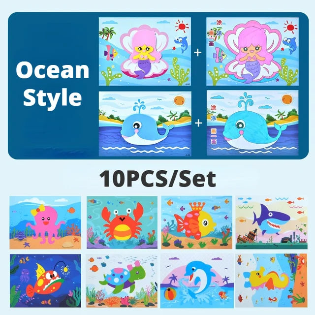 10Pcs Kids 3D EVA Foam Stickers Cartoon Dinosaur Animal Puzzle Game DIY Art Craft Drawing Toy Educational Toys for Children Gift