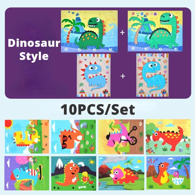 10Pcs Kids 3D EVA Foam Stickers Cartoon Dinosaur Animal Puzzle Game DIY Art Craft Drawing Toy Educational Toys for Children Gift