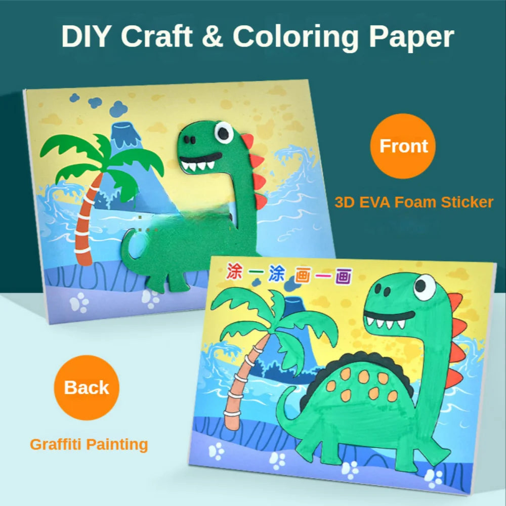 10Pcs Kids 3D EVA Foam Stickers Cartoon Dinosaur Animal Puzzle Game DIY Art Craft Drawing Toy Educational Toys for Children Gift