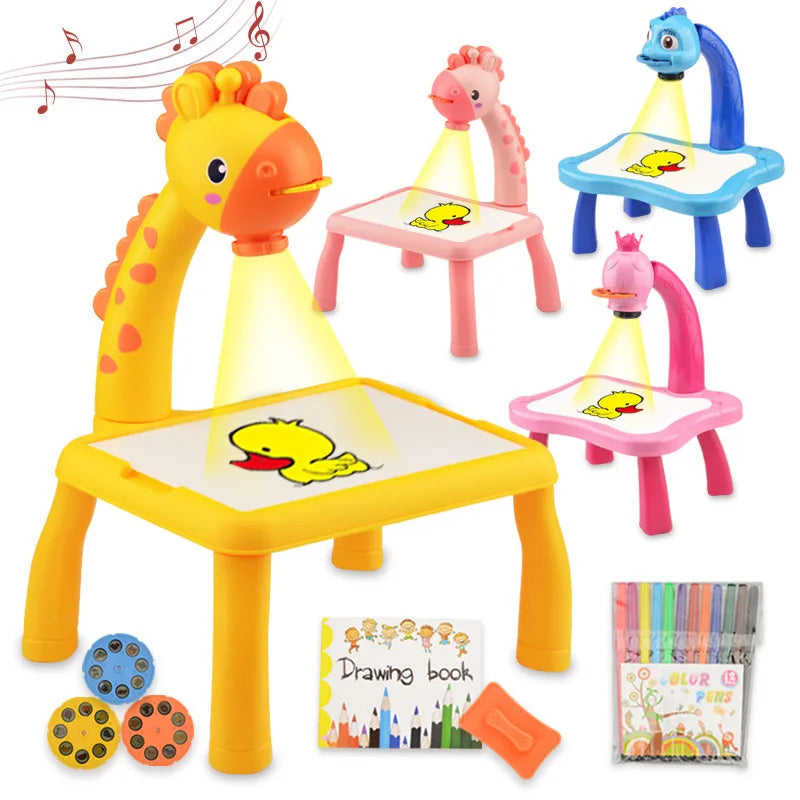 Children Led Projector Art Drawing Table Toys Kids Painting Board Desk Arts Crafts Educational Learning Paint Tools Toy for Girl