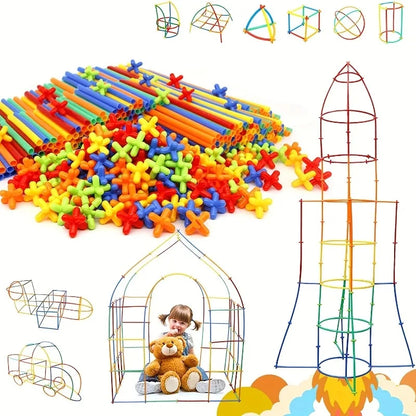 Creative Straw STEM Building Toys 100Pcs Interlocking Plastic Thin Tube Building Blocks Educational Toys for Children Boys Girls